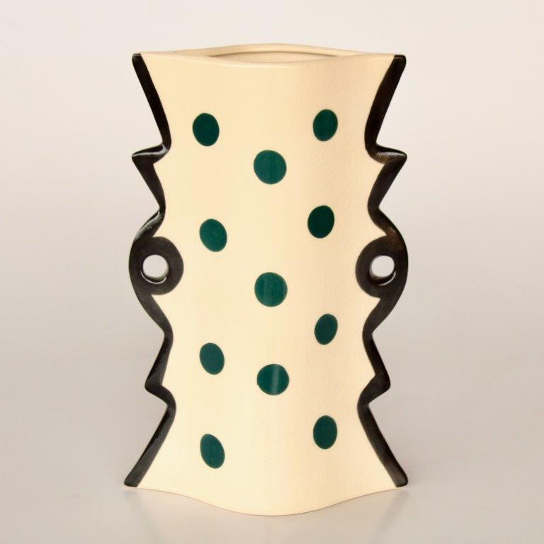 Tall Cream, Black & Green Spotted Vase